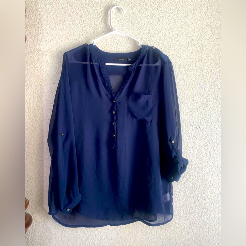 Sheer blue top, Size L (petite)